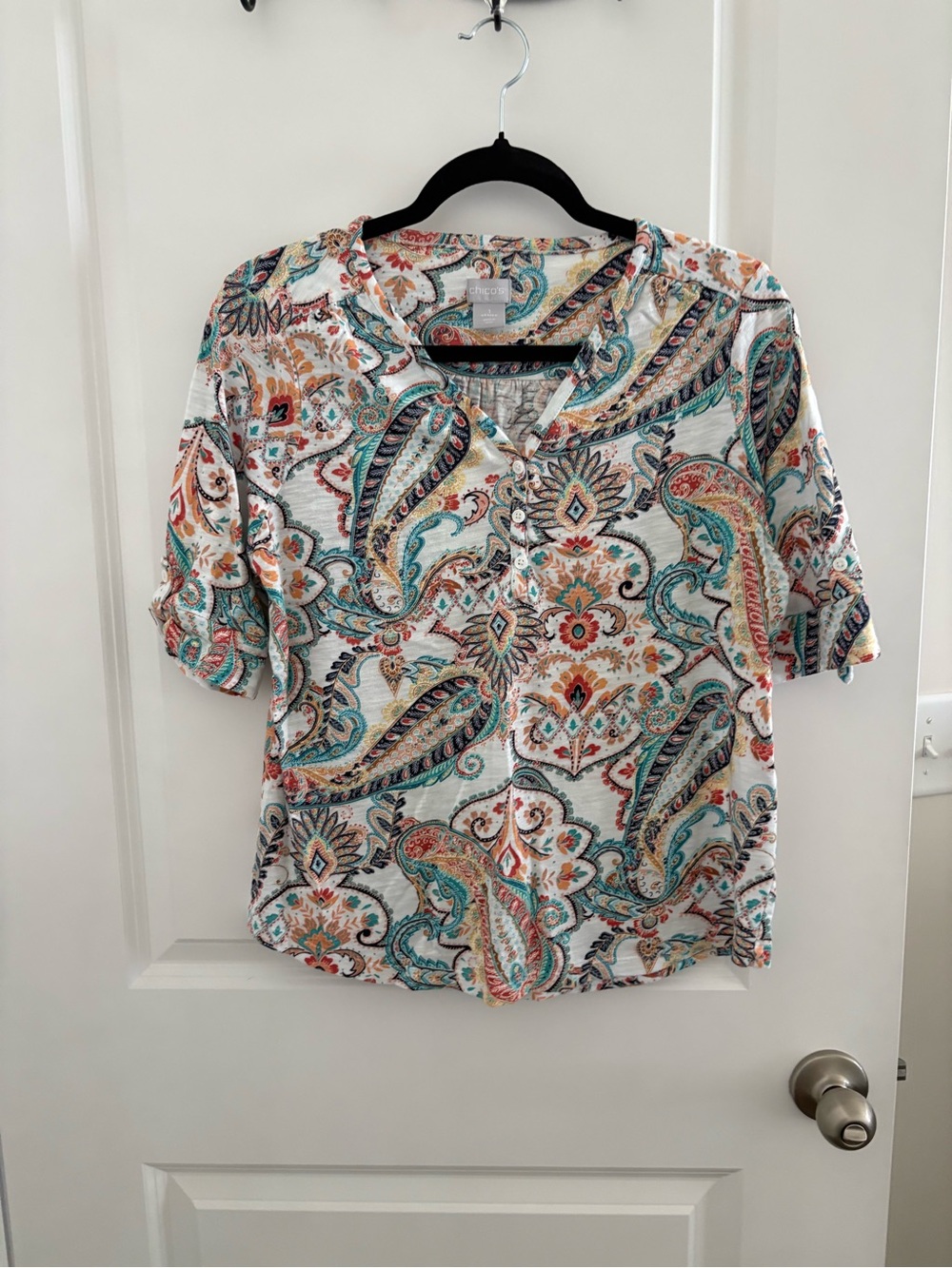 Chico's Multi-Color Paisley Button-Front Women’s Top